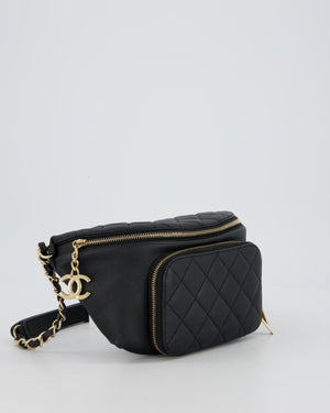 Chanel Black Quilted Business Affinity Waist Belt Bag in Caviar Leather and Gold Hardware