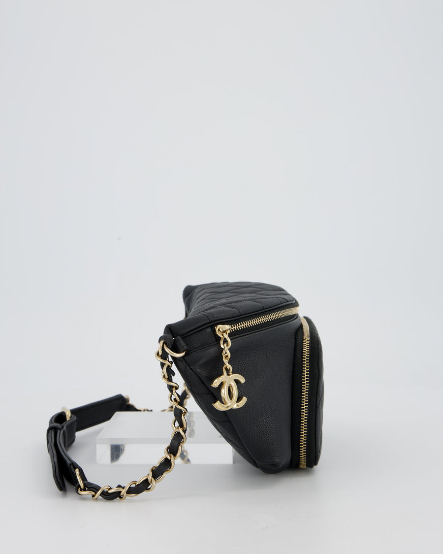 Chanel Black Quilted Business Affinity Waist Belt Bag in Caviar Leather and Gold Hardware