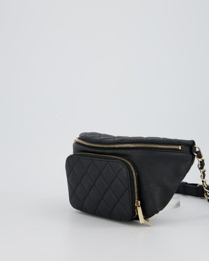 Chanel Black Quilted Business Affinity Waist Belt Bag in Caviar Leather and Gold Hardware