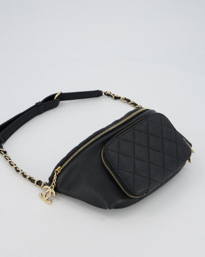 Chanel Black Quilted Business Affinity Waist Belt Bag in Caviar Leather and Gold Hardware