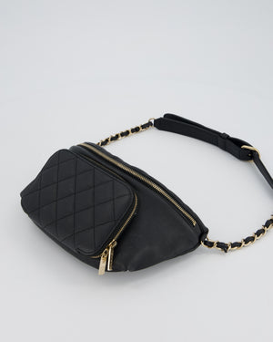 Chanel Black Quilted Business Affinity Waist Belt Bag in Caviar Leather and Gold Hardware