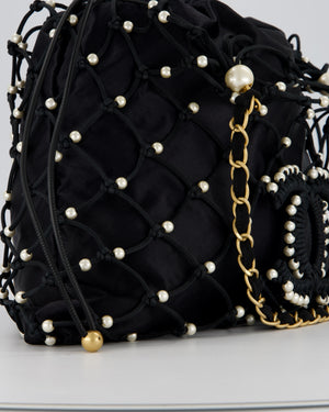 Chanel Black Coco Beach Net Tote Bag With Pearls Details and Gold Hardware