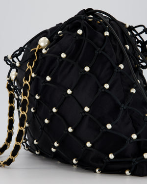 Chanel Black Coco Beach Net Tote Bag With Pearls Details and Gold Hardware