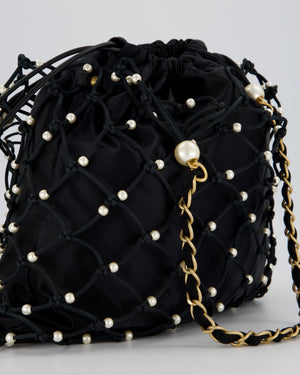 Chanel Black Coco Beach Net Tote Bag With Pearls Details and Gold Hardware