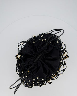 Chanel Black Coco Beach Net Tote Bag With Pearls Details and Gold Hardware