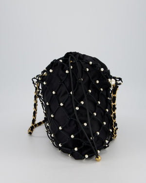 Chanel Black Coco Beach Net Tote Bag With Pearls Details and Gold Hardware