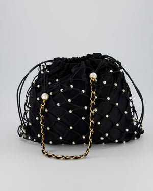 Chanel Black Coco Beach Net Tote Bag With Pearls Details and Gold Hardware