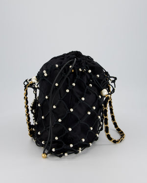 Chanel Black Coco Beach Net Tote Bag With Pearls Details and Gold Hardware