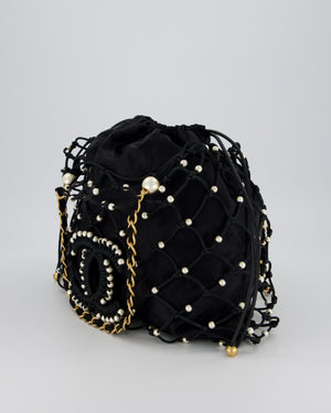 Chanel Black Coco Beach Net Tote Bag With Pearls Details and Gold Hardware