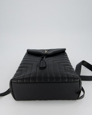 Saint Laurent Black Medium Loulou Backpack Bag in Lambskin Leather With Silver Hardware