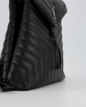 Saint Laurent Black Medium Loulou Backpack Bag in Lambskin Leather With Silver Hardware