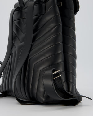Saint Laurent Black Medium Loulou Backpack Bag in Lambskin Leather With Silver Hardware