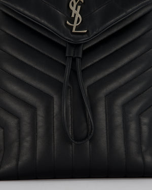 Saint Laurent Black Medium Loulou Backpack Bag in Lambskin Leather With Silver Hardware