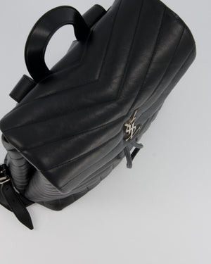 Saint Laurent Black Medium Loulou Backpack Bag in Lambskin Leather With Silver Hardware