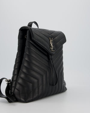 Saint Laurent Black Medium Loulou Backpack Bag in Lambskin Leather With Silver Hardware