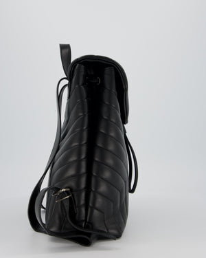 Saint Laurent Black Medium Loulou Backpack Bag in Lambskin Leather With Silver Hardware