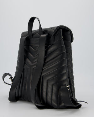 Saint Laurent Black Medium Loulou Backpack Bag in Lambskin Leather With Silver Hardware