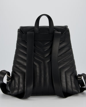Saint Laurent Black Medium Loulou Backpack Bag in Lambskin Leather With Silver Hardware