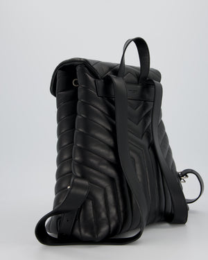Saint Laurent Black Medium Loulou Backpack Bag in Lambskin Leather With Silver Hardware
