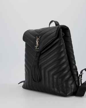 Saint Laurent Black Medium Loulou Backpack Bag in Lambskin Leather With Silver Hardware