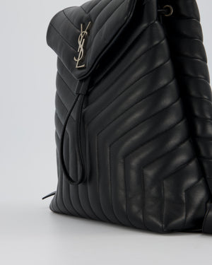 Saint Laurent Black Medium Loulou Backpack Bag in Lambskin Leather With Silver Hardware