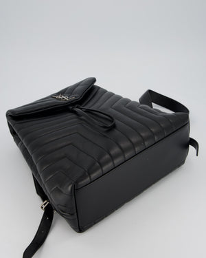 Saint Laurent Black Medium Loulou Backpack Bag in Lambskin Leather With Silver Hardware