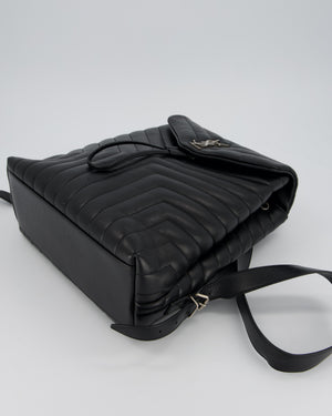 Saint Laurent Black Medium Loulou Backpack Bag in Lambskin Leather With Silver Hardware