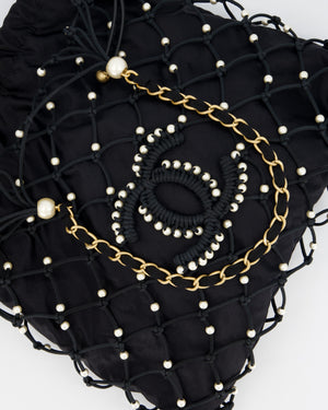 Chanel Black Coco Beach Net Tote Bag With Pearls Details and Gold Hardware
