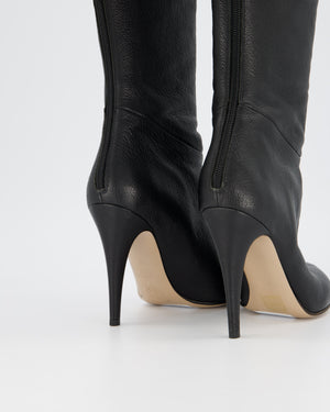 Valentino Black Rockstud Knee High Boots Grained Leather Size EU 39