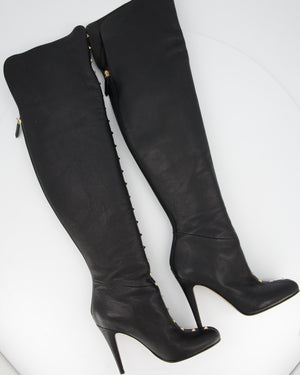 Valentino Black Rockstud Knee High Boots Grained Leather Size EU 39
