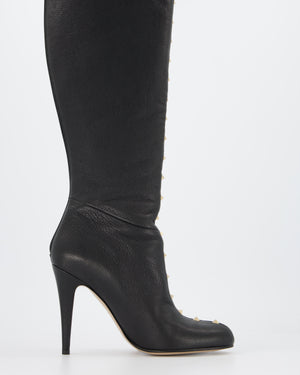 Valentino Black Rockstud Knee High Boots Grained Leather Size EU 39