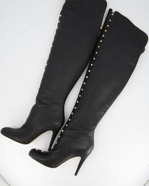 Valentino Black Rockstud Knee High Boots Grained Leather Size EU 39