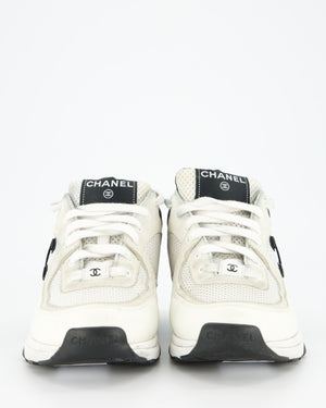 Chanel White and Black Sneakers with Black CC Logo in Mesh, Leather and Suede Size EU 38