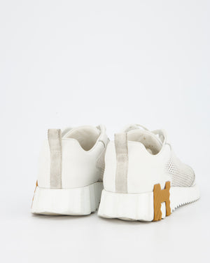 Hermès White Bouncing Sneakers in Mesh and Leather Size EU 38