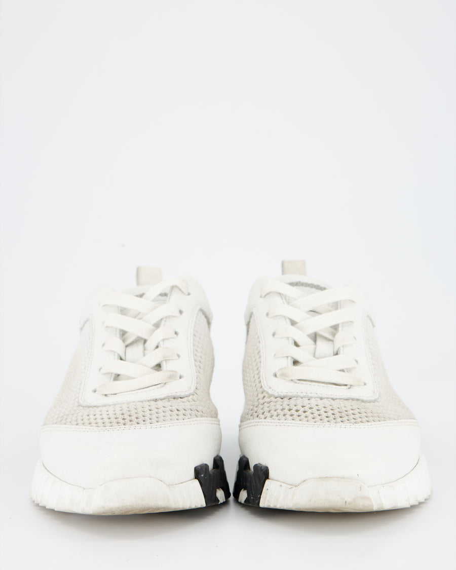 Hermès White Bouncing Sneakers in Mesh and Leather Size EU 38