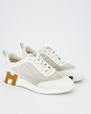 Hermès White Bouncing Sneakers in Mesh and Leather Size EU 38
