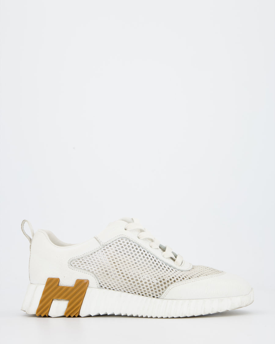 Hermès White Bouncing Sneakers in Mesh and Leather Size EU 38