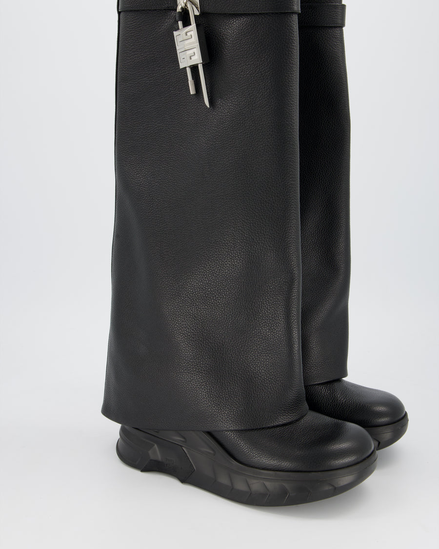 Givenchy Black Shark Lock Biker Boots In Grained Leather Size EU 40