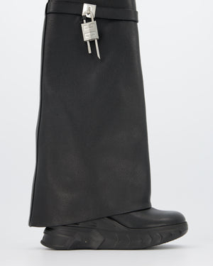 Givenchy Black Shark Lock Biker Boots In Grained Leather Size EU 40