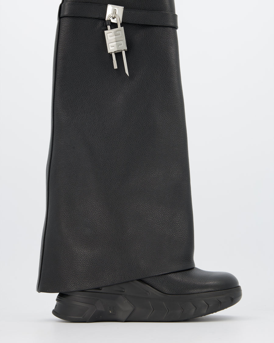 Givenchy Black Shark Lock Biker Boots In Grained Leather Size EU 40
