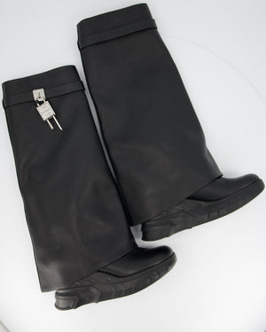 Givenchy Black Shark Lock Biker Boots In Grained Leather Size EU 40