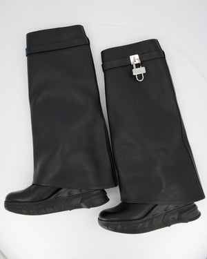 Givenchy Black Shark Lock Biker Boots In Grained Leather Size EU 40