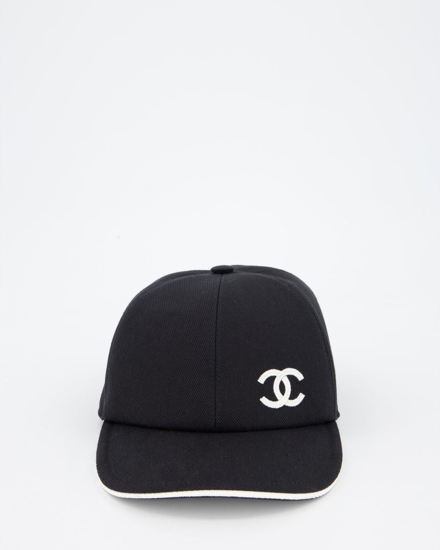 Chanel Black Cotton Baseball Cap with CC Logo Detail One Size