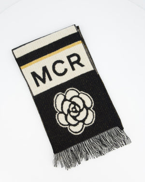 Chanel Black, White and Gold Manchester Métiers des Arts Collection Scarf With CC and Camellia Details
