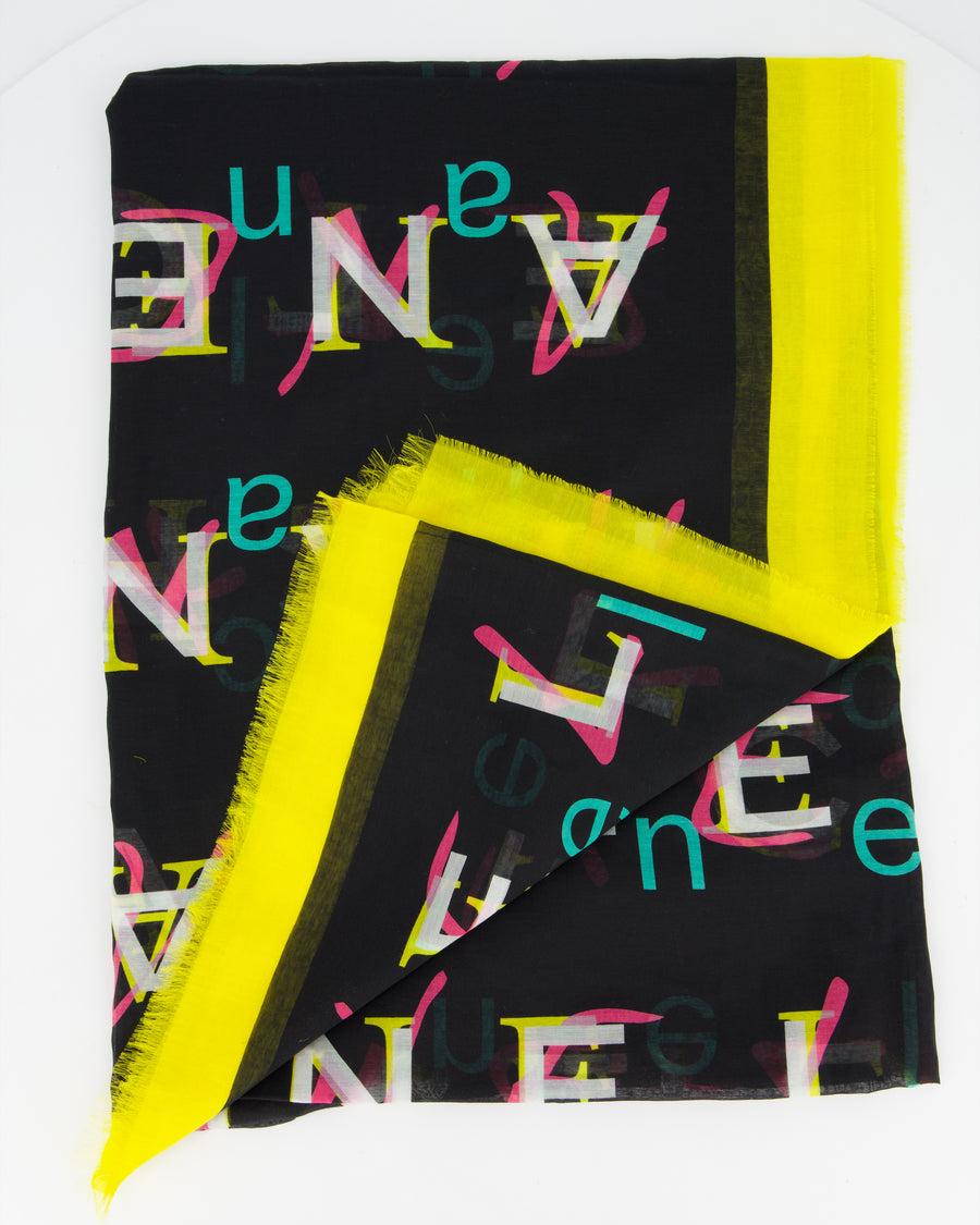 Chanel Black and Yellow Silk Scarf 135cm x 200cm