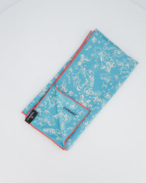 Chanel Blue Floral Silk Twill Scarf 65cm x 65cm