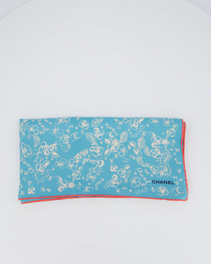 Chanel Blue Floral Silk Twill Scarf 65cm x 65cm