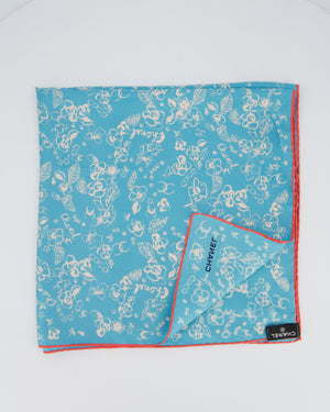 Chanel Blue Floral Silk Twill Scarf 65cm x 65cm