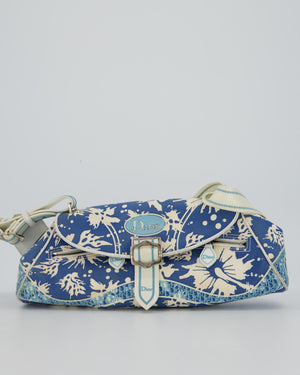 Christian Dior Vintage Surf Chick Shoulder Bag In Blue Canvas with Floral Details