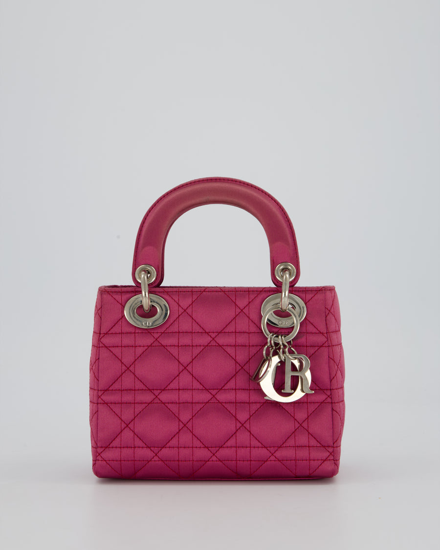 Christian Dior Purple Mini Lady Dior Bag in Satin With Silver Hardware